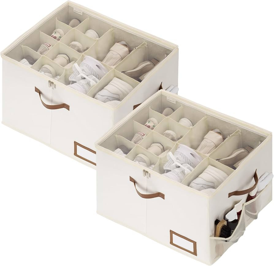 StorageWorks 2-Pack Shoe Storage Box for Closet, Sandal Organizer, Beige | Amazon (US)