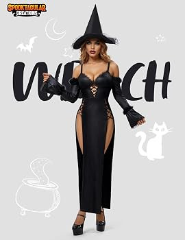 Spooktacular Creations 2 Pcs Witch Costume Women, Halloween Costume 2025 with Witch Dress Hat Acc... | Amazon (US)