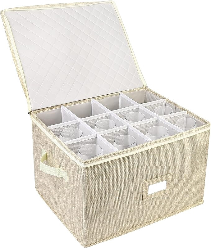 LotFancy Stemware Storage Container, Hard Shell, Stackable Wine Glass Storage Box with Dividers &... | Amazon (US)