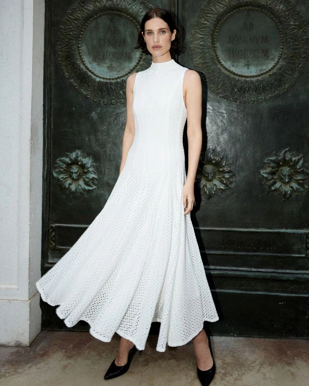 Mock Neck Knit Lace Midi Dress | White House Black Market