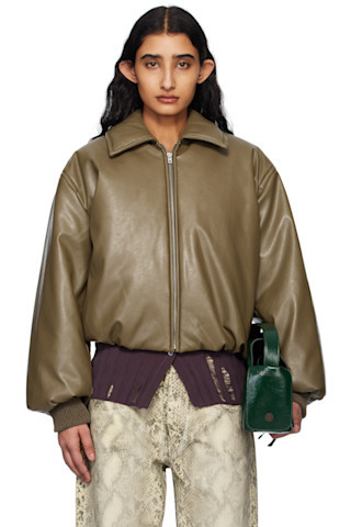 Acne Studios - Khaki Coated Faux-Leather Bomber Jacket | SSENSE