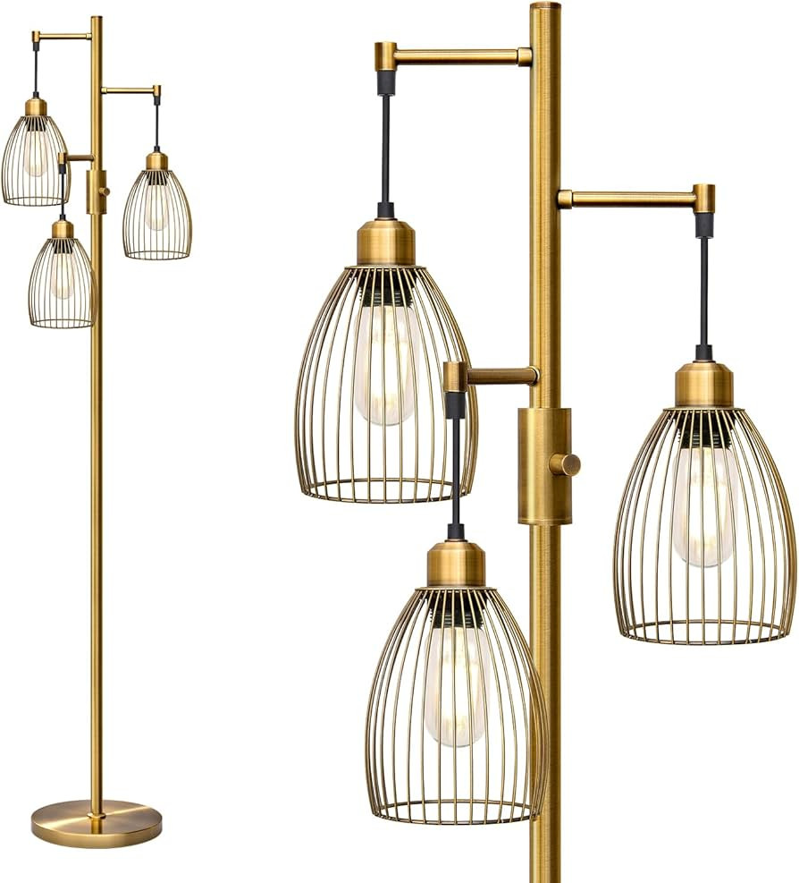 Dimmable Floor Lamp, Industrial Floor Lamps for Living Room, Antique Brass Tree Lamp Standing Lam... | Amazon (US)