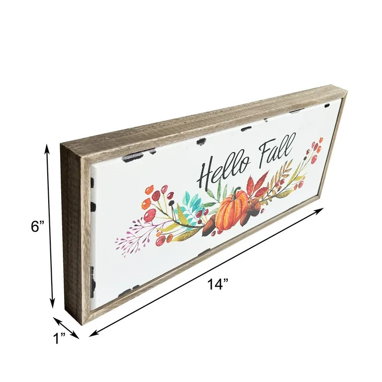 Wooden Hello Pumpkin Fall Signs Wall Decor, Farmhouse Mantel Fireplace Centerpiece Decorations | Walmart (US)