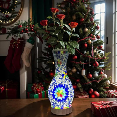 Handmade Turkish Moroccan Mosaic Table Lamp With Glass Vase And Wood Base, USB-Powered Decorative Bedside Lighting For Bedroom, Living Room, And Farmh | Wayfair North America
