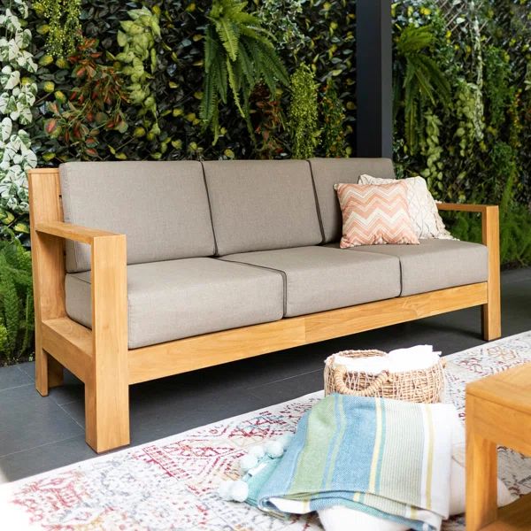 Bogota 78.75'' Teak Outdoor Sofa with Sunbrella Cushions | Wayfair North America
