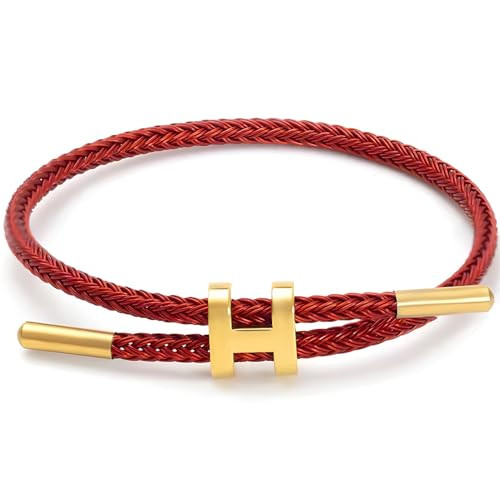 Bracelet with Adjustable Design Polished H Shape Buckle, Bracelets for Women, 18k Gold-plated Buckle Design Titanium Steel Wire Rope Women's Gift Jewelry (Red) | Amazon (US)