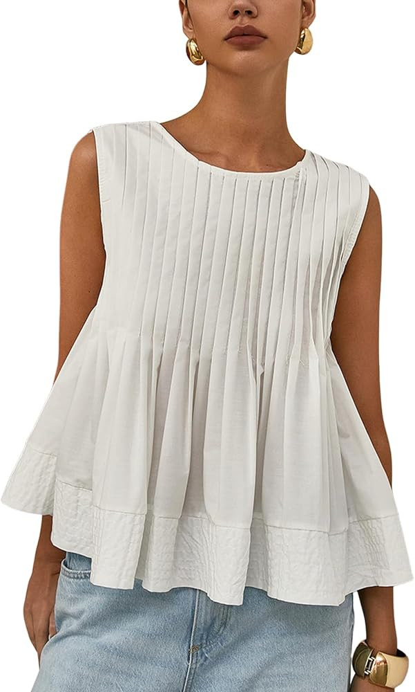 Wyeysyt Womens Pleated Peplum Tops Summer Sleeveless Ruffled Tank Tops Babydoll Blouse Casual Shi... | Amazon (US)