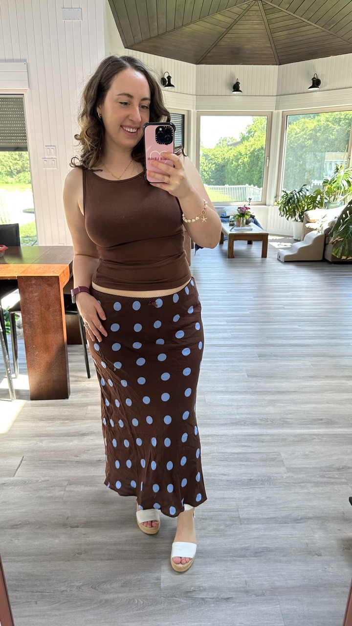 When I posted this cute little polka dot skirt + top combo I expected that everyone would love it and BOY was I wrong! Multiple people thought it was hideous and even my mom hated it….but let me try to change your mind! I have a few more tops that I already own that I thought might make it more palatable. Let me know which you like best and if I convinced you! #ootd #outfit #outfithelp #polkadots #affordablefashion