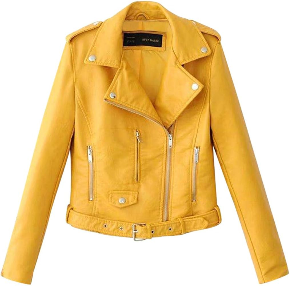 Muyise Women's 2023 Fall Faux Leather Biker Motorcycle Jacket Fashion Plus Size Long Sleeve Zipper S | Amazon (US)