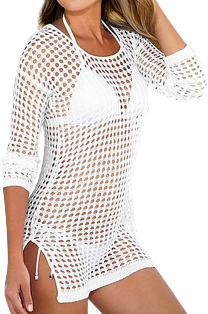 JINF Women Bikini Cover Up-Knitting Swimsuit Swimwear Cover Up-V-Neck Pullover Bikini Cover Up-Blous | Amazon (US)
