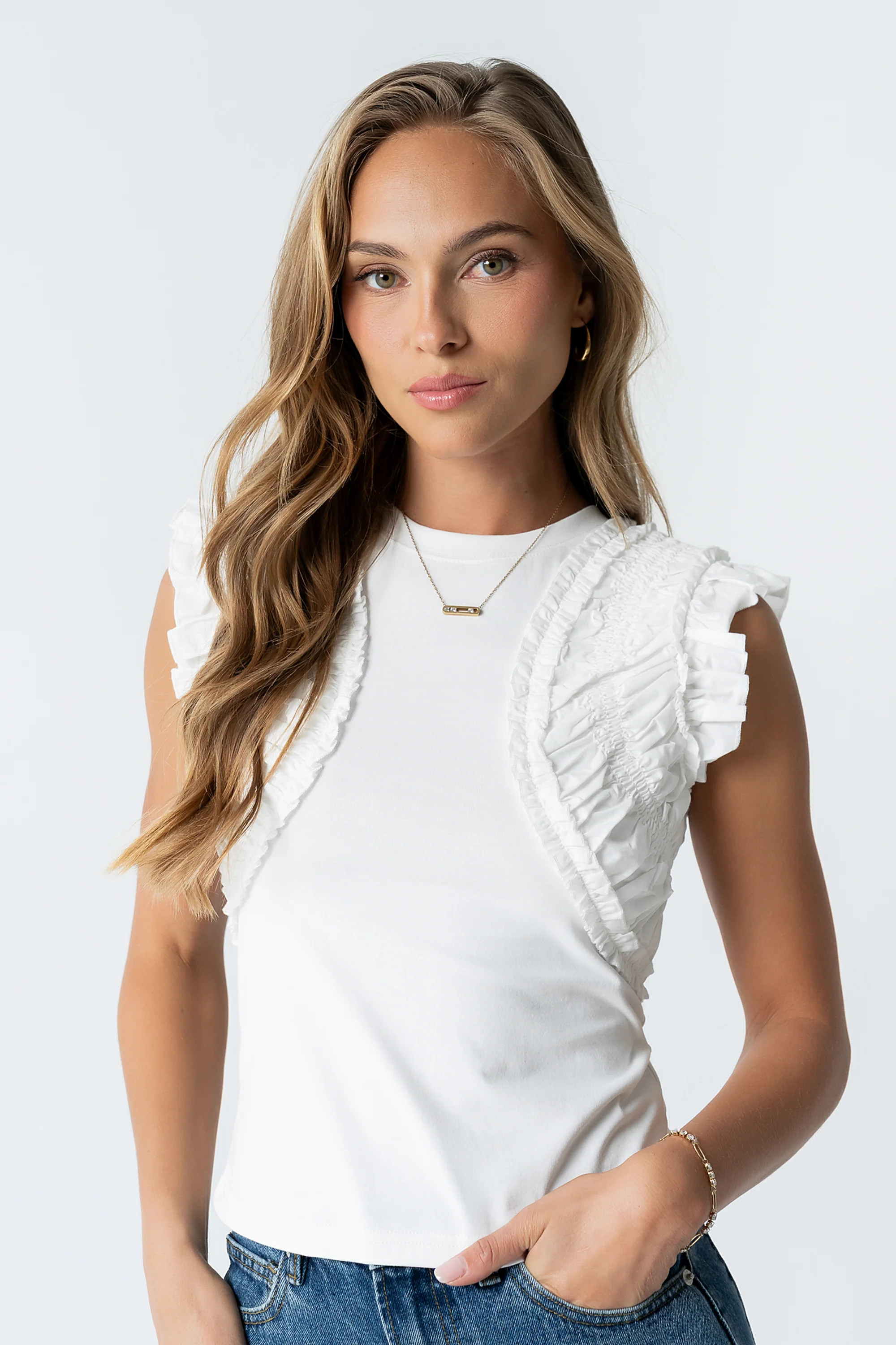Storie Mixed Media Top in Ivory | Böhme US
