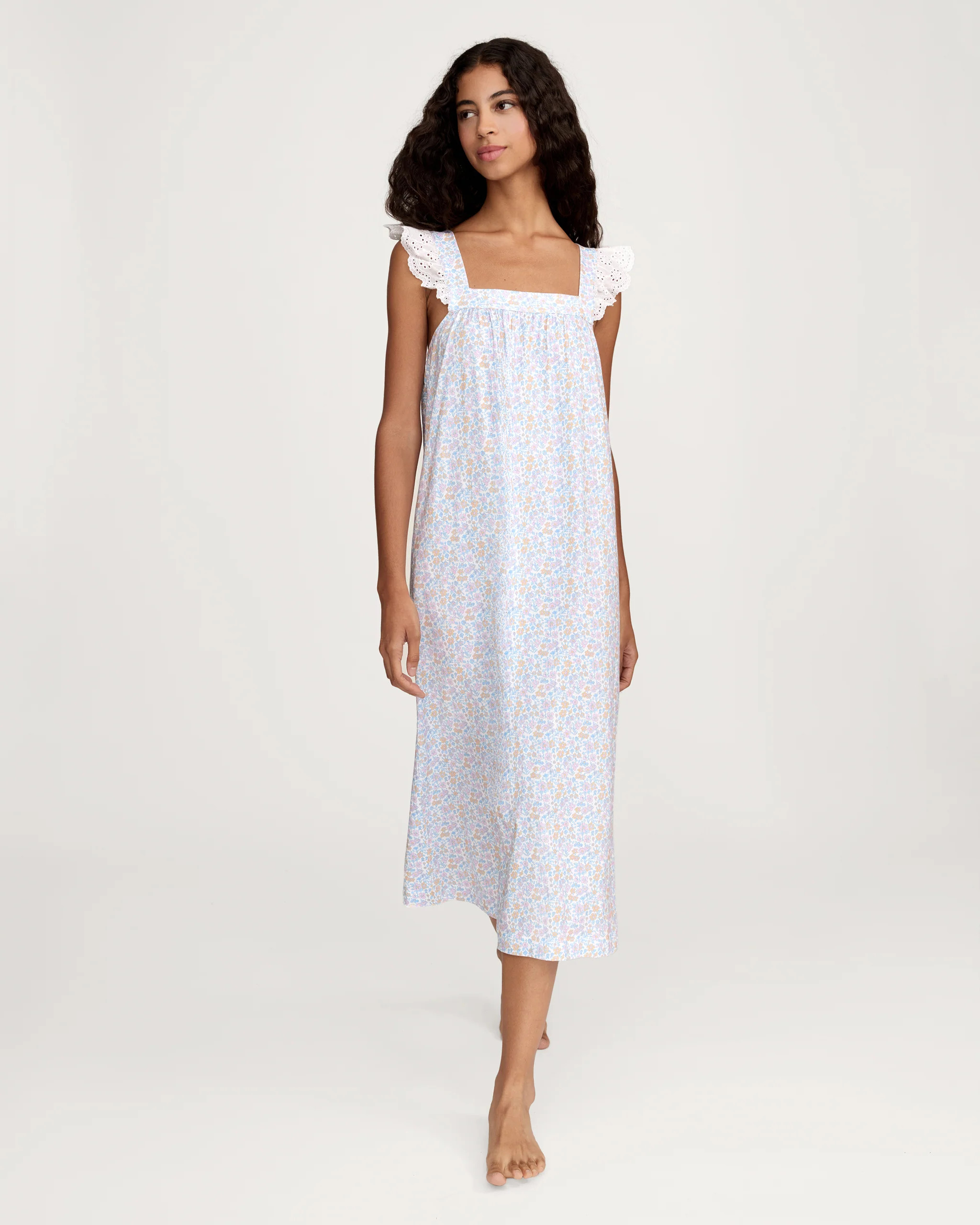 Women's Lightweight Pima Clara Nightgown in Fleur Blanche | Petite Plume