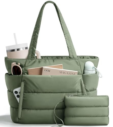 Bagstellar Puffer Tote Bag for Women, Lightweight Puffy Work Handbag Teacher Nurse Quilted Shoulder Bag for School Travel Gym | Amazon (US)