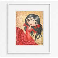 Flamenco Dancer Art Print. Spanish Girl Whimsical Painting. Spain Flamenco Doll Watercolor Art. Red Dress Illustration. Lover Gift | Etsy (US)