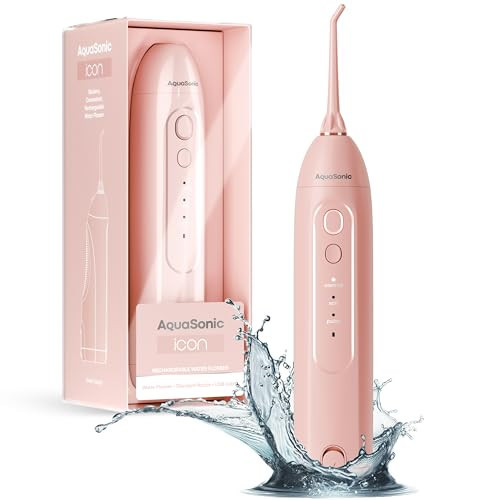 AquaSonic Icon Water Flosser for Teeth – Cordless Rechargeable Oral Irrigator – Waterproof, Portable Dental Cleaning with Jet Tip – Braces Home Travel - Blush | Amazon (US)