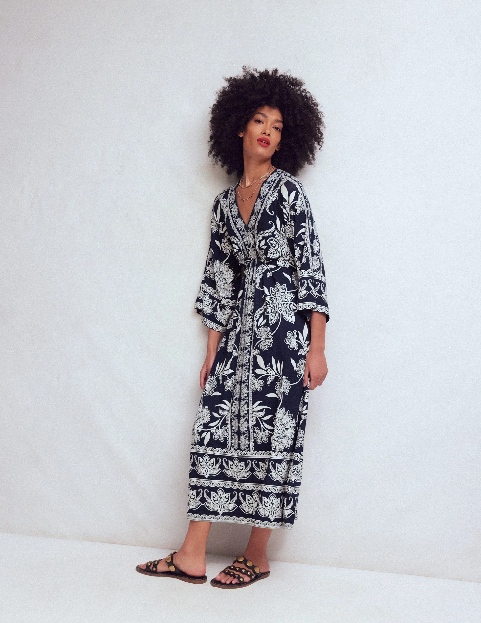 Nell Kimono Midi Jersey Dress-Navy, Elegant Blossom | Boden (US)