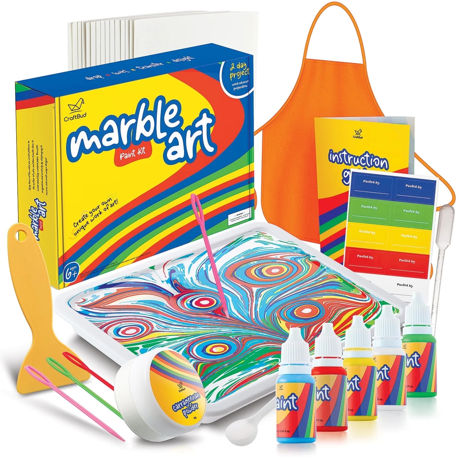 CraftBud Craft Supplies Marbling Paint Kit & Toy for Kids Art with 5 Paint Colors, Water Art Pain... | Walmart (US)