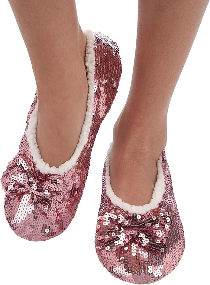 Snoozies Ballerina Bling Metallic Shine Women Slippers | Sequin House Slippers for Women | Slippe... | Amazon (US)