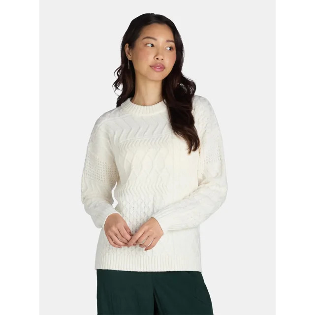 Time and Tru Women's and Women's Plus Mixed Stitch Sweater, Sizes XS-4X - Walmart.com | Walmart (US)