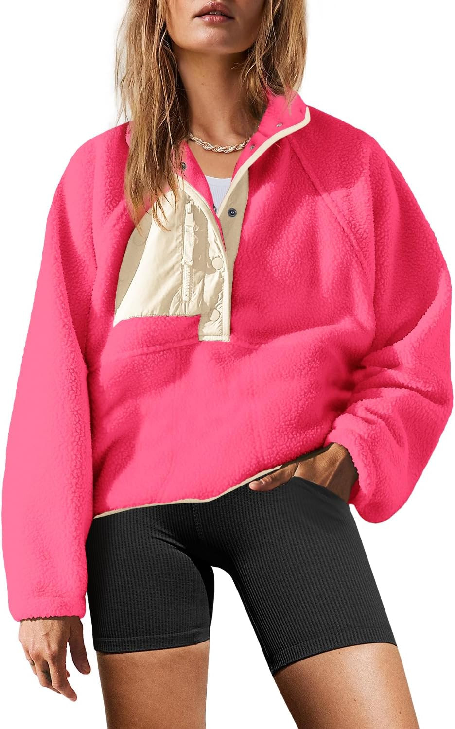 Yanekop Womens Fuzzy Fleece Pullover Sherpa Sweatshirt Long Sleeve Button Down Sweater Jacket wit... | Amazon (US)