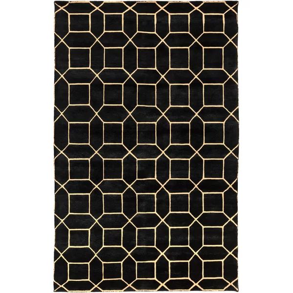 Oliviana Hand-Knotted Wool Black/Gold Area Rug | Wayfair North America