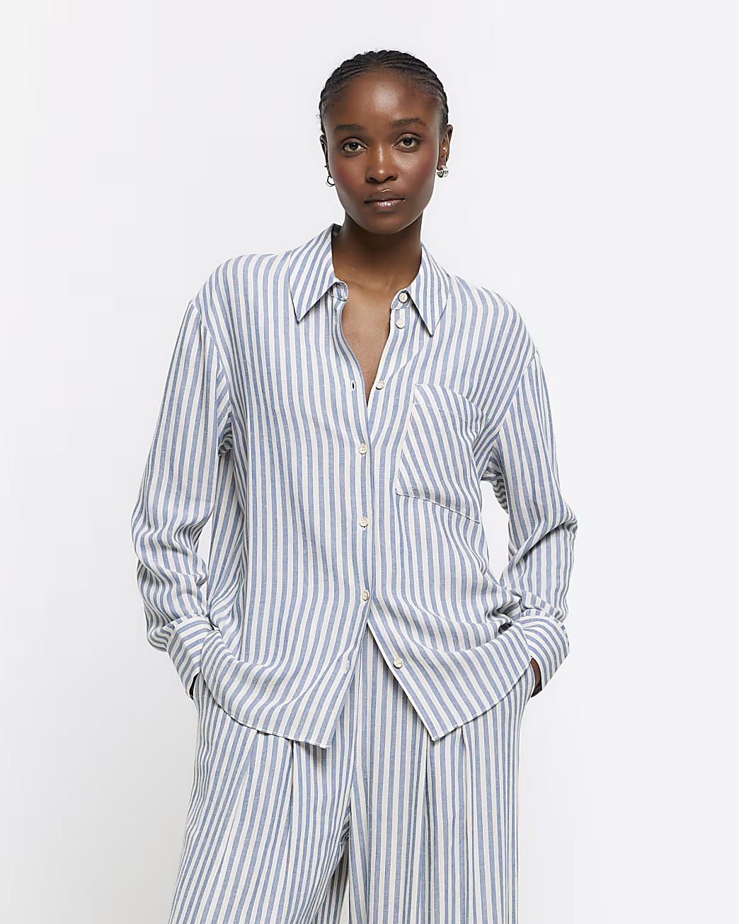 Blue linen blend stripe shirt | River Island (UK & IE)
