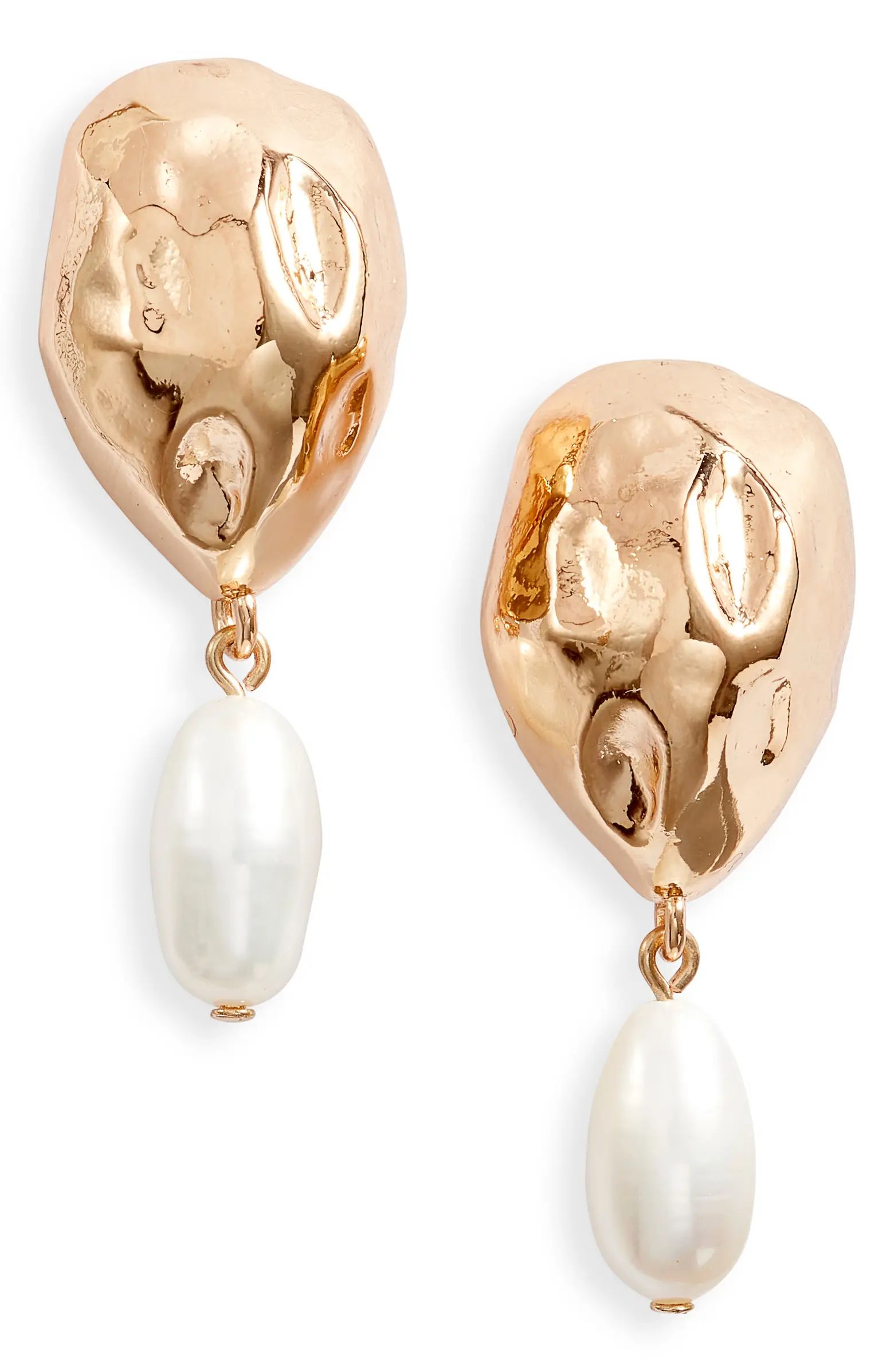 Nodstrom Hammered Huggie & Cultured Freshwater Pearl Drop Earrings | Nordstrom