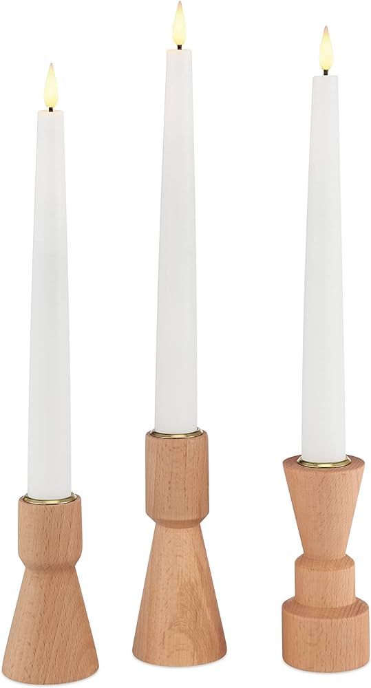 LampLust Wood Candle Holders for Taper Candlesticks - 3 Pack of Modern Wooden Candlestick Holders, A | Amazon (US)