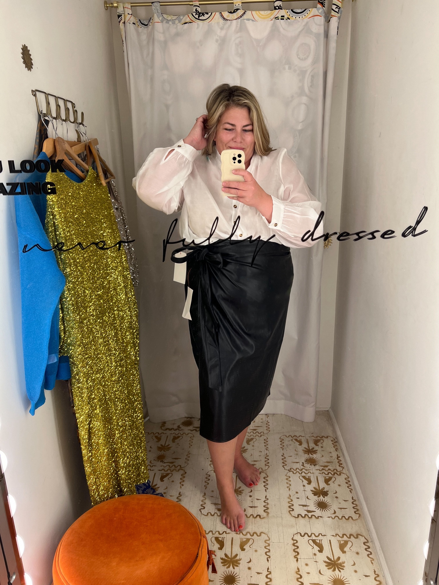 Classic black and white outfit to wear for date night or to a special event. This vegan leather skirt comes in several colors! Leather skirt, white blouse, black leather skirt, vegan leather, special event outfit, plus size style 

#LTKStyleTip #LTKNYFW #LTKPlusSize