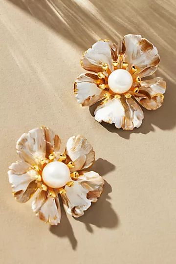 The Pink Reef Hand-Painted Pearl & Flower Earrings | Anthropologie (US)