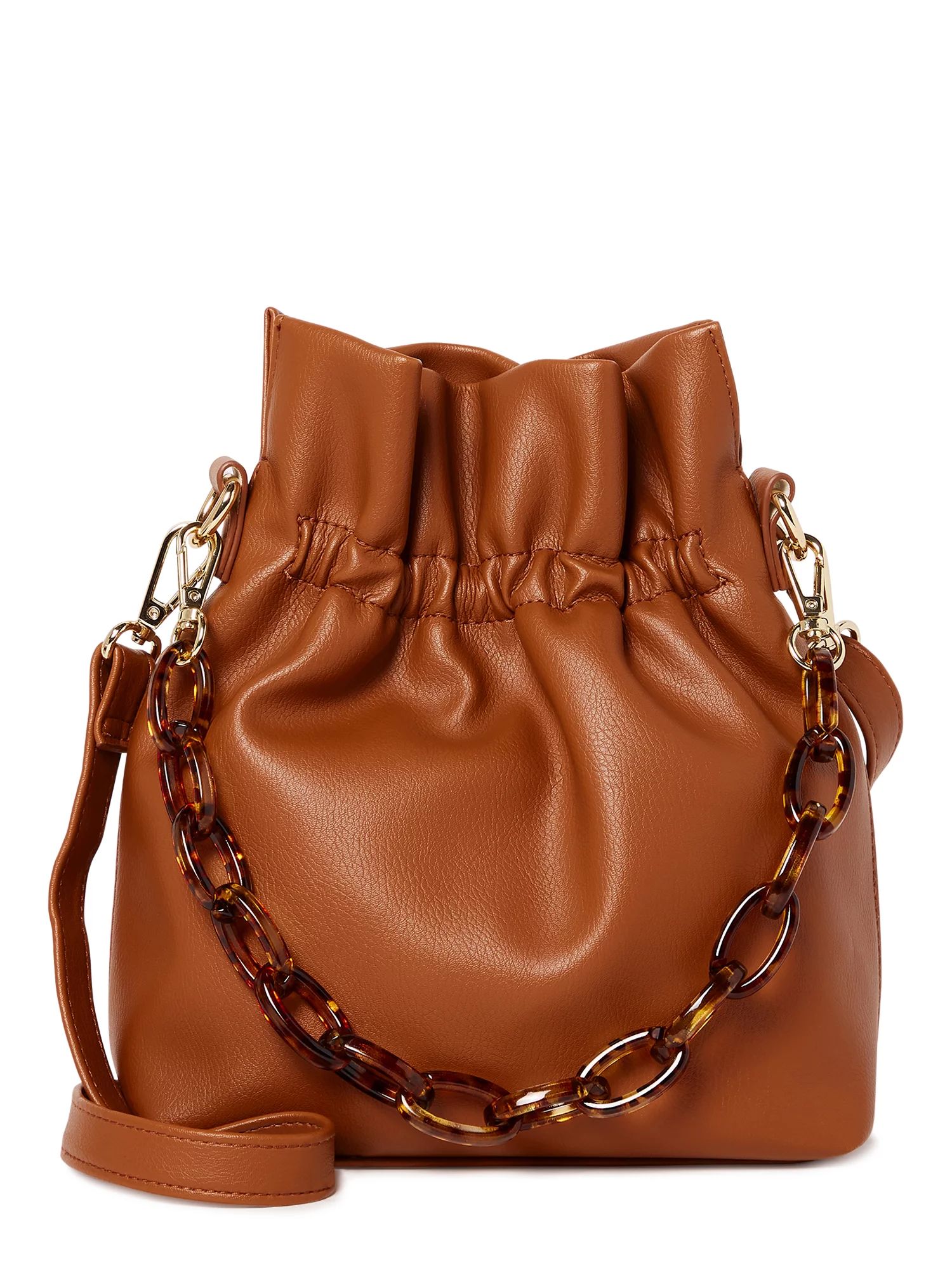 No Boundaries Women's Contemporary Drawstring Crossbody Handbag Cognac | Walmart (US)