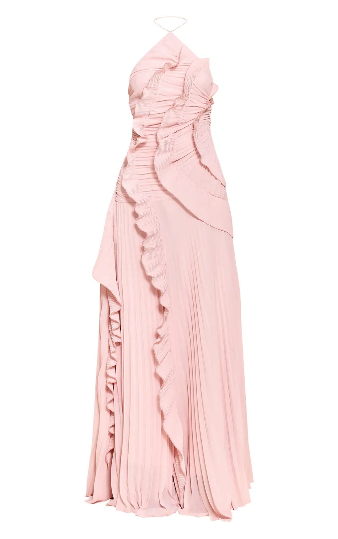 Blush Pleated Frill Halterneck Maxi Dress | PrettyLittleThing USA | PrettyLittleThing US