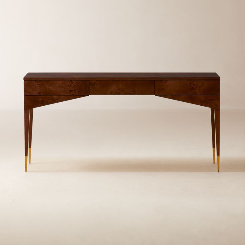 Spillo 2-Drawer Brown Burl Wood Desk + Reviews | CB2 | CB2