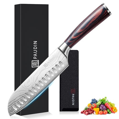 PAUDIN Santoku Knife, Japanese Knife 7 inch, High Carbon Stainless Steel, for Home, Restaurant, Gift Box for Family & Restaurant | Amazon (UK)