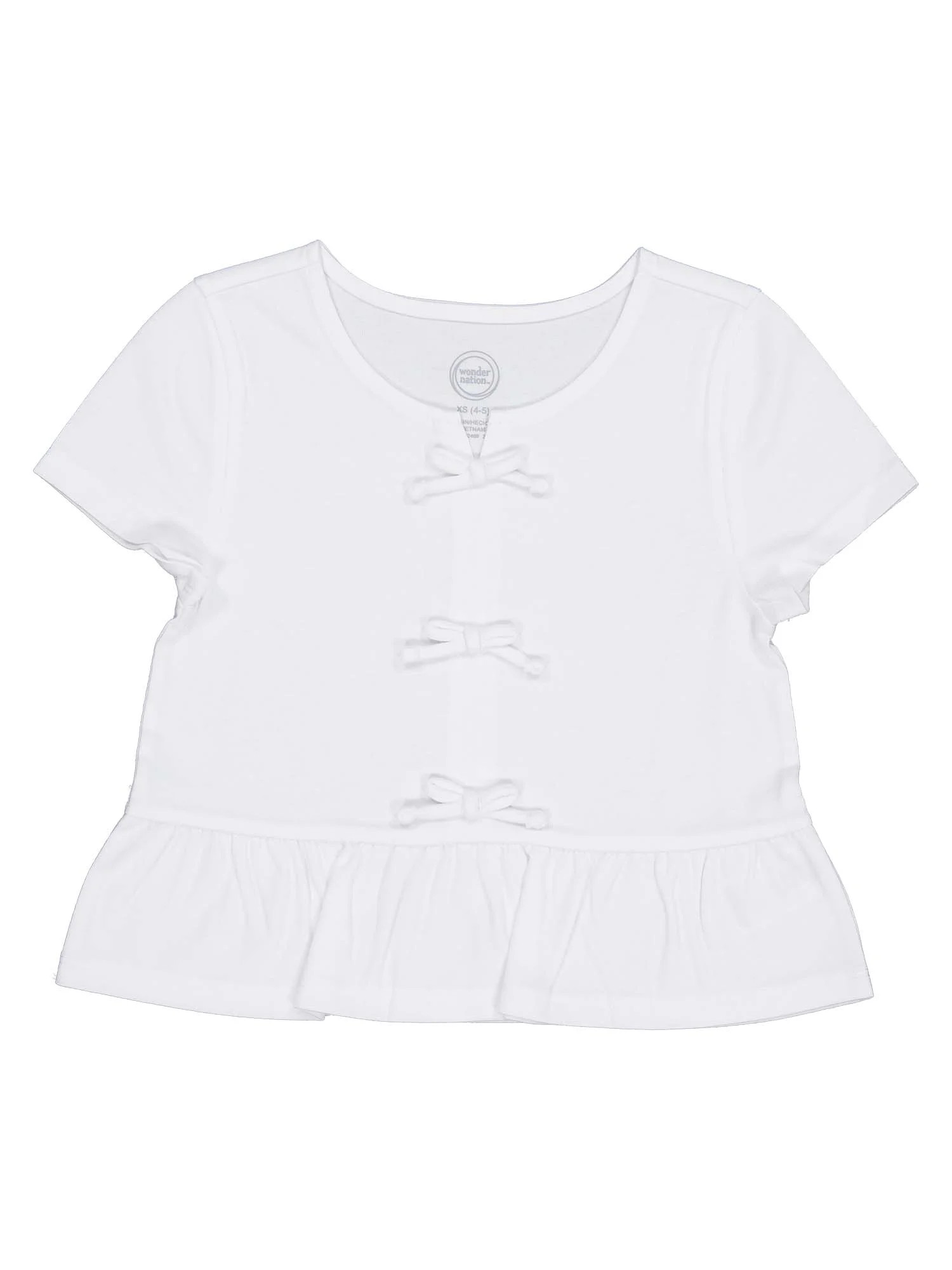 Wonder Nation Girls Short Sleeve Bow Front Top, Sizes 4-18 & Plus | Walmart (US)