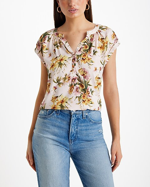 Floral Gathered Half Button Up Gramercy Tee | Express
