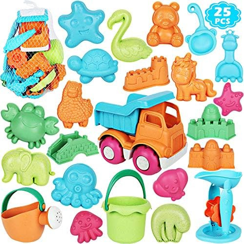 biulotter Beach Sand Toys Set, 25Pcs Beach Toys Castle and Animal Molds, Bucket, Watering Can, Be... | Amazon (US)