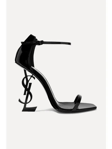 Saint Laurent - Opyum Patent-leather Sandals - Black | NET-A-PORTER (US)