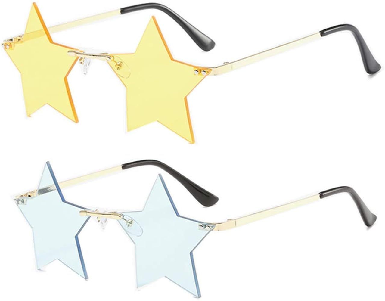 Star Rimless Sunglasses Women/Men Unique Pentagram Party glasses Prom Streetwear | Amazon (US)