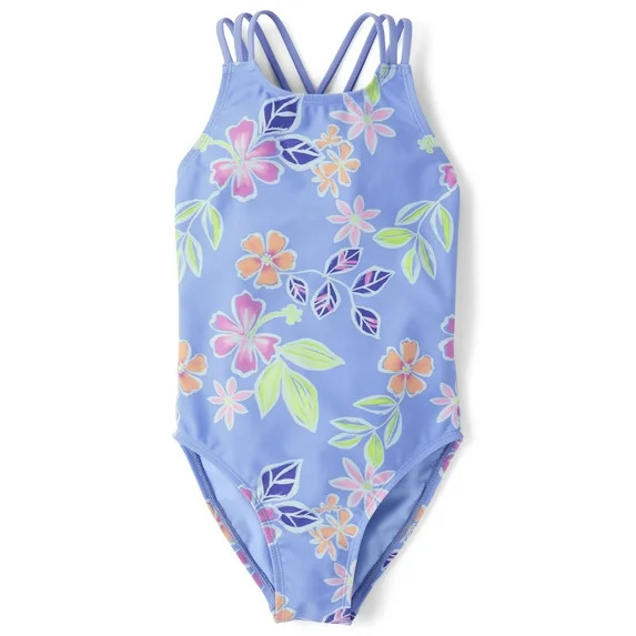 The Children's Place Girls Sleeveless Printed Cross Back One Piece Swimsuit, Sizes XS-XXL | Walmart (US)