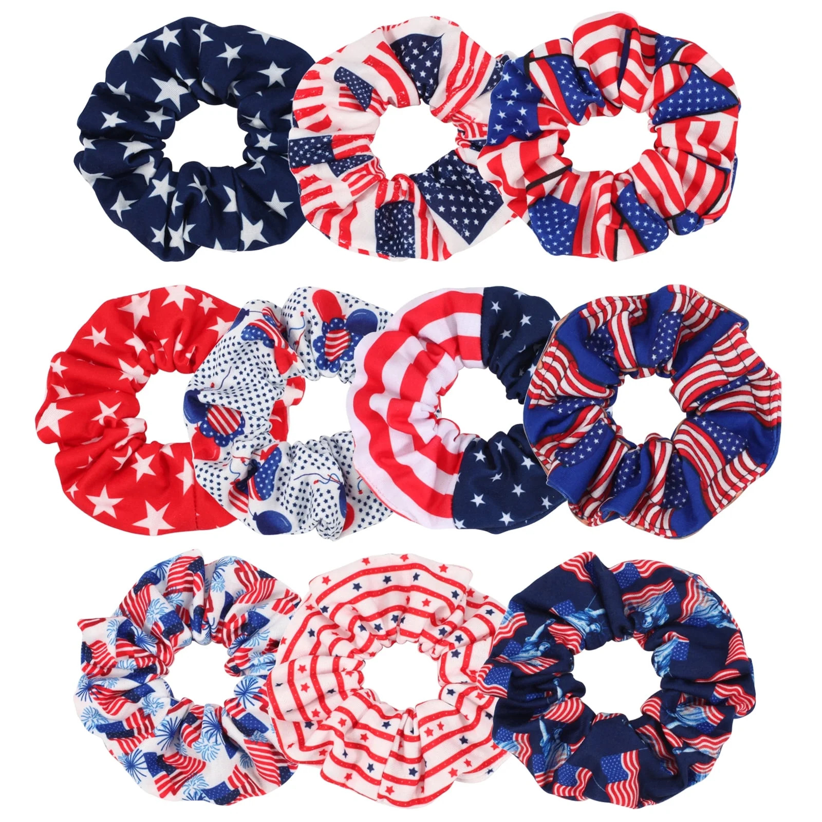 10pcs USA Flag Hair Scrunchies for Women Girls Red White and Blue Patriotic American Flag Elastic... | Walmart (US)