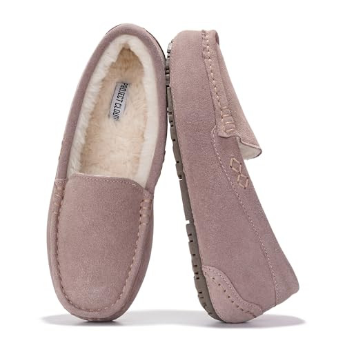 Project Cloud 100% Genuine Leather Slippers for Women - Fur Lined Outdoor Slippers for Women Footwear with Memory Foam - Stylish Womens Moccasin (Cathi, DPINKSUEDE,5.5) | Amazon (US)