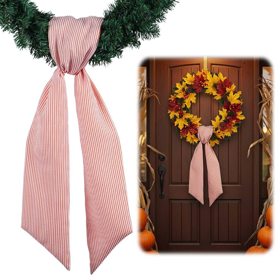 Orange Striped Wreath Sash for Door Decoration, 5.12" Wide x 54" Fall Thanksgiving Bow Farmhouse ... | Amazon (US)