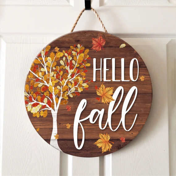 Hello Fall Sign Hello Fall Door Hanger Hello Pumpkin Door - Etsy | Etsy (US)