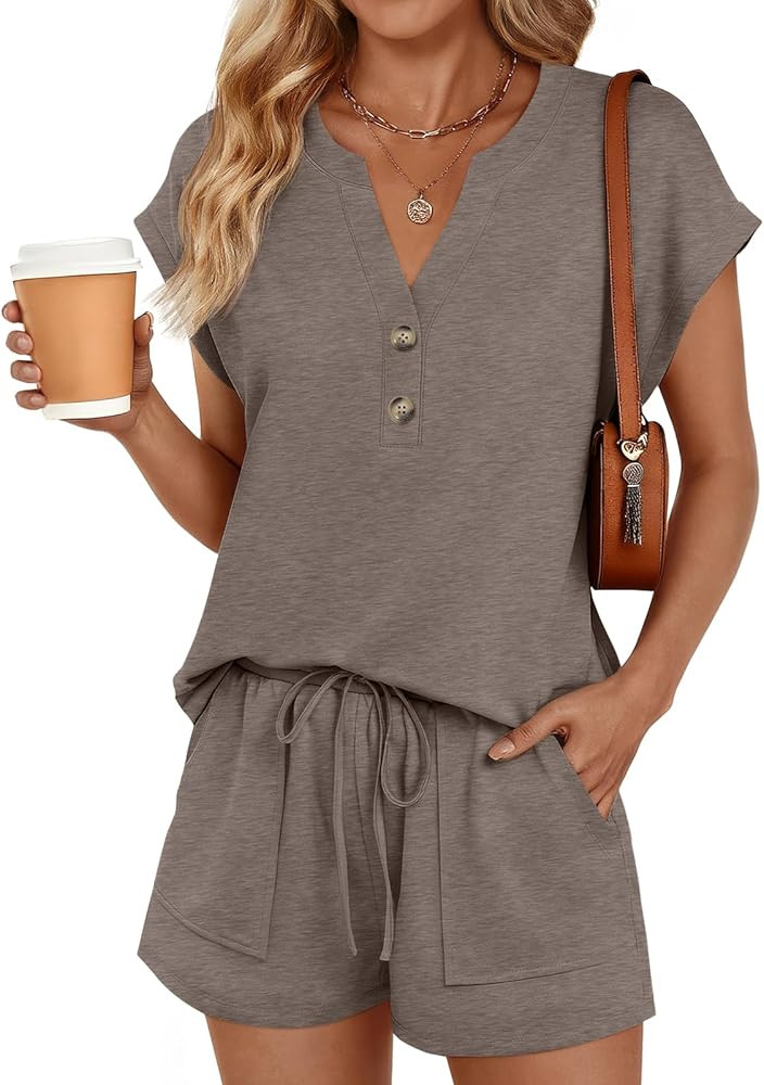 LILLUSORY 2 Piece Summer Set 2026 Henley Top & Drawstring Shorts with Pockets | Amazon (US)
