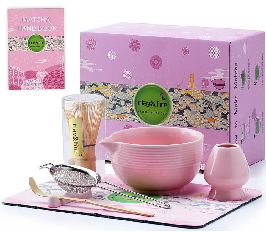 Clay&Fire Matcha Whisk Set, Ceramic Matcha Set, 15 OZ Matcha Bowl with Spout and Whisk, 8 pcs Mat... | Amazon (US)