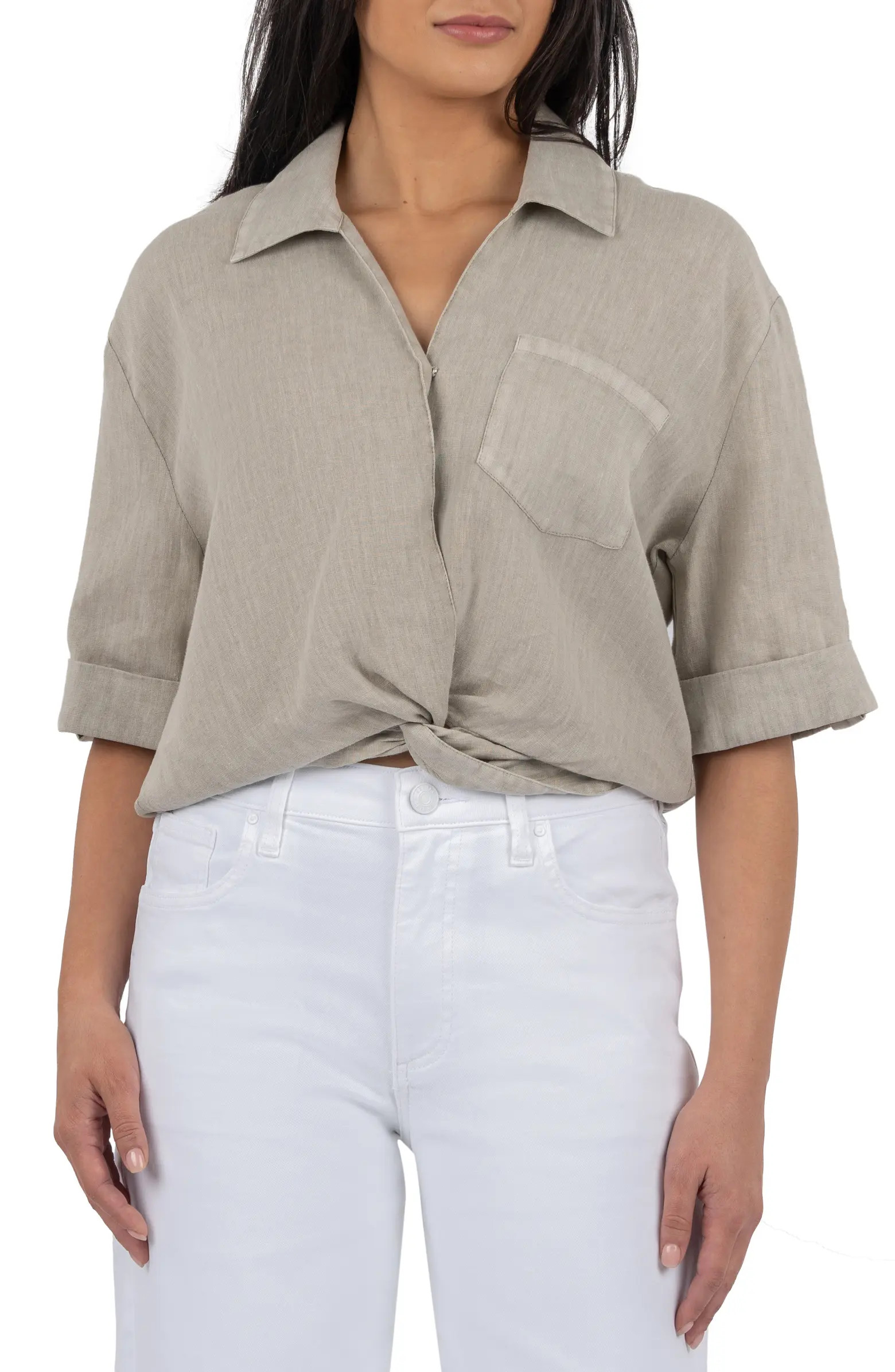 KUT from the Kloth Rebel Knot Front Linen Blend Top | Nordstrom | Nordstrom