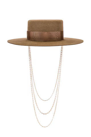 Monogram Embellished Canotier Hat in Beige | Revolve Clothing (Global)