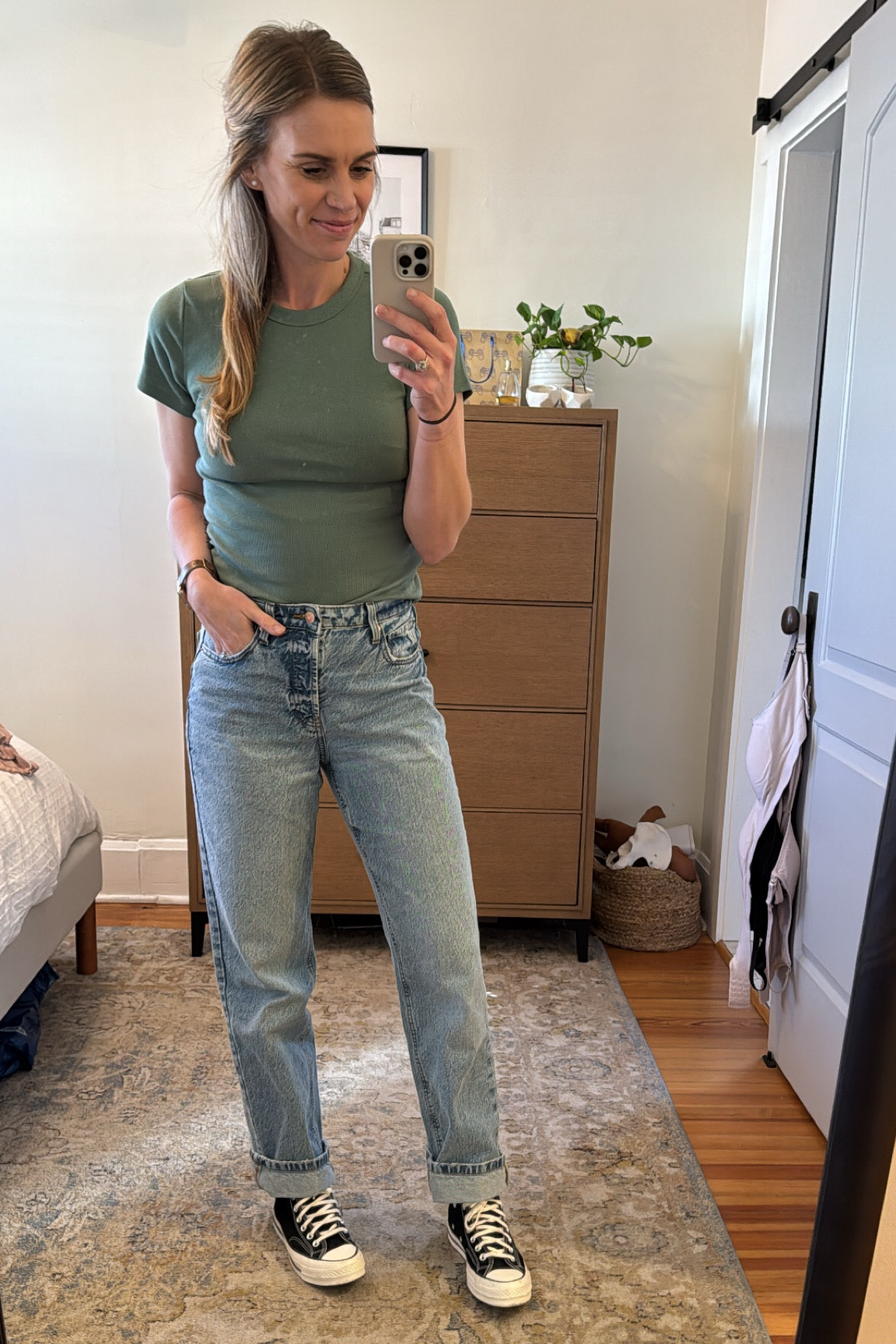 Mom uniform. Not sad about it. These jeans are THE BEST  
