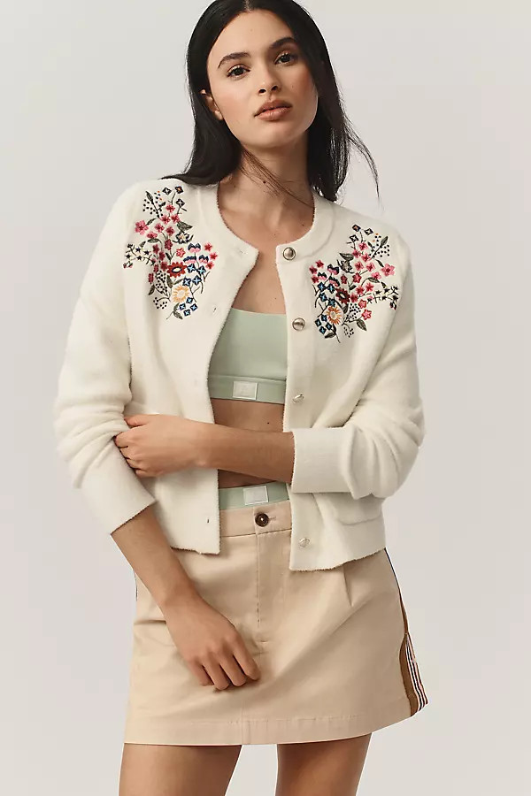 Button-Front Embroidered Knit Lady Jacket | Anthropologie (US)